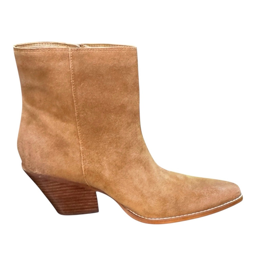 Sam Edelman Jane Brown Leather Pointed Toe Block Heel Western Bootie Size 11